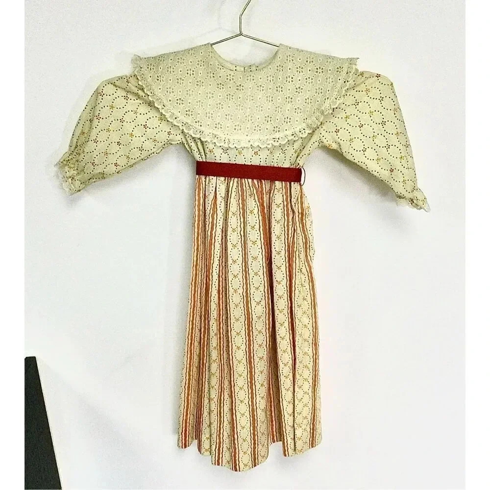 Brushworks Girls Vintage Peter Pan Collar Eyelet Trim Mini Dress w/ Pouch purse - Picture 2 of 10